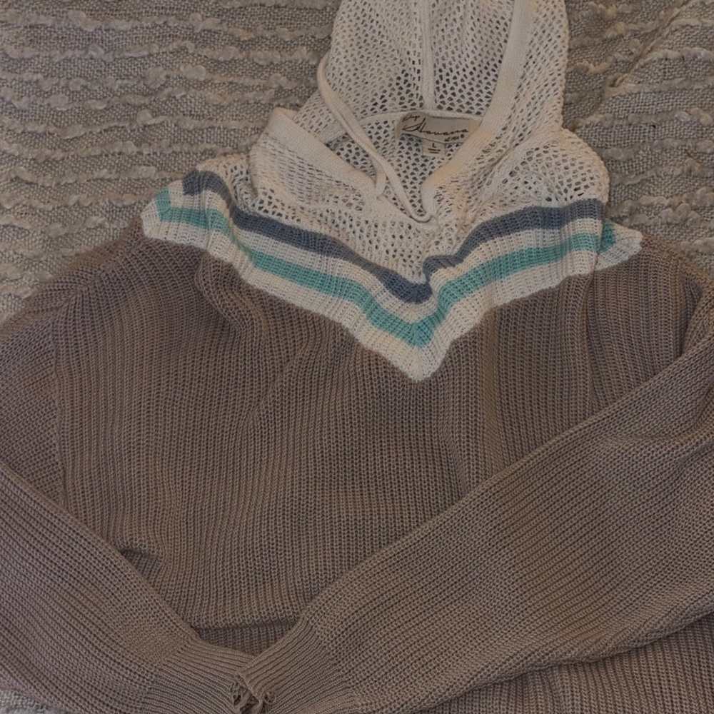 Vintage Havana: Chaps Brown and Cream Cowl Neck Sweater with Blue Accents